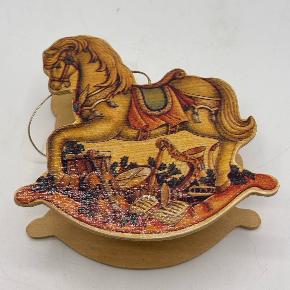 Vintage Wooden Rocking Horse sleigh candy holder  ornament. 4.25" x 1.5" x 4"
